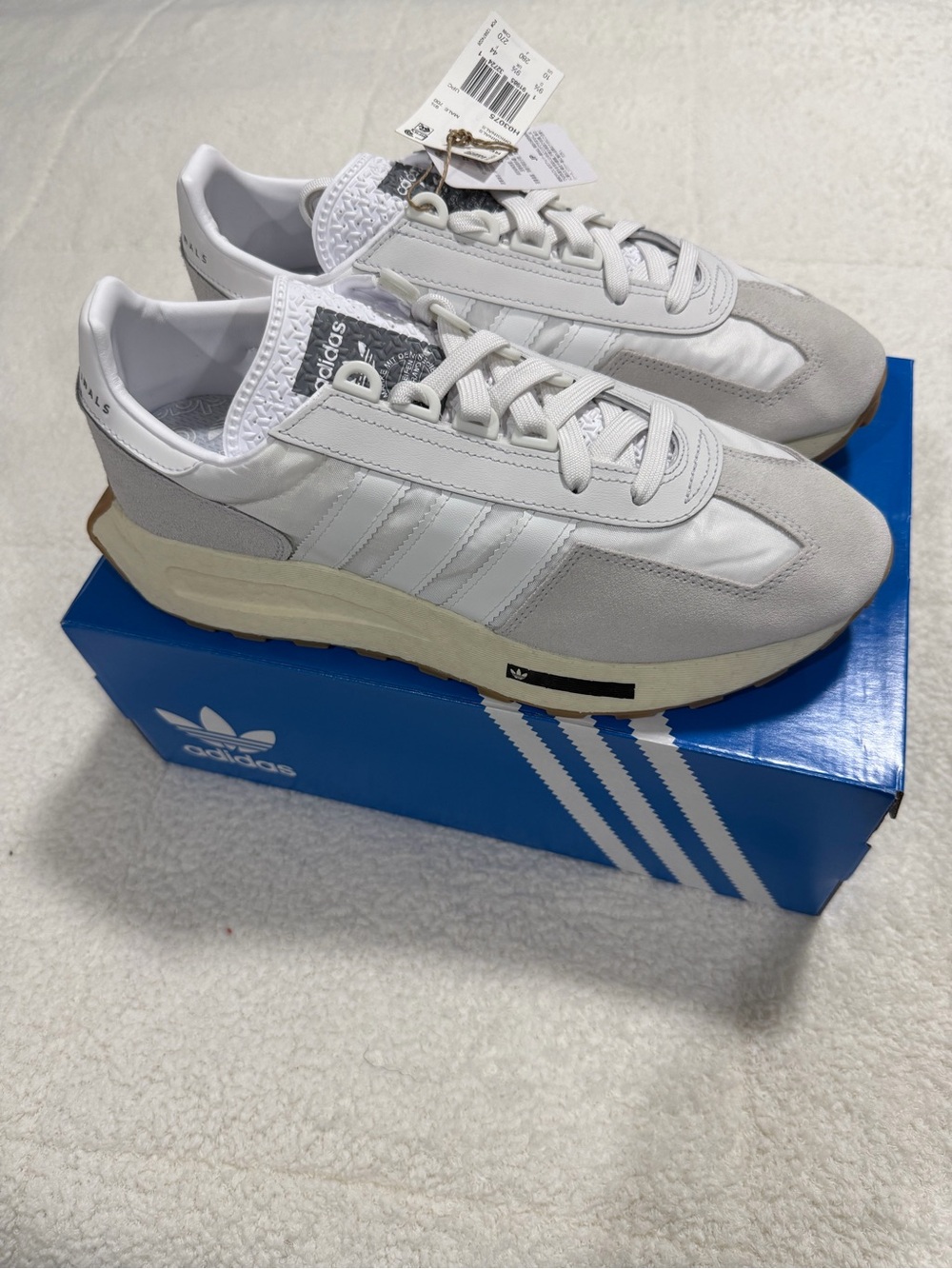 adidas White and Light Gray Retro Runner Sneakers